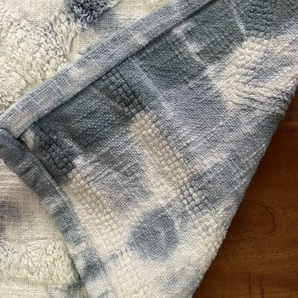 Rachel Zoe Tie Dye Throw Blanket Blue Chenille Tassels Coastal Beach House 52x67